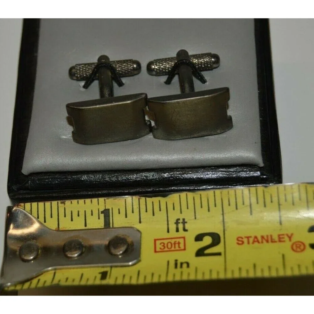 Nice Aged PERRY ELLIS Gun Metal Silver Classic Men's Dress Cuff Links w/ Box